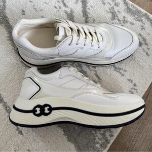 Tory Burch Gemini Link White Leather Designer Platform Sneakers Size 10